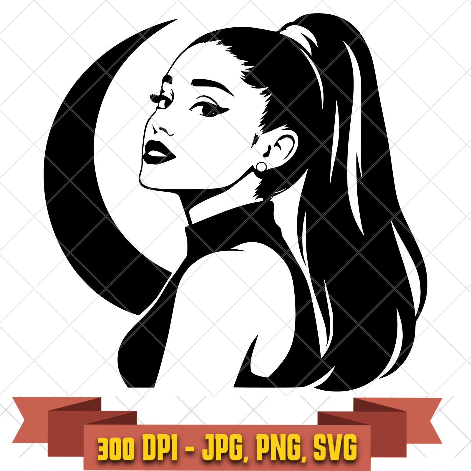 Moon Profile Ariana Grande SVG PNG JPG, Cricut Silhouette Cut File, Sublimation Clipart, in the pop-disco-icons collection by KleanKutChaos.