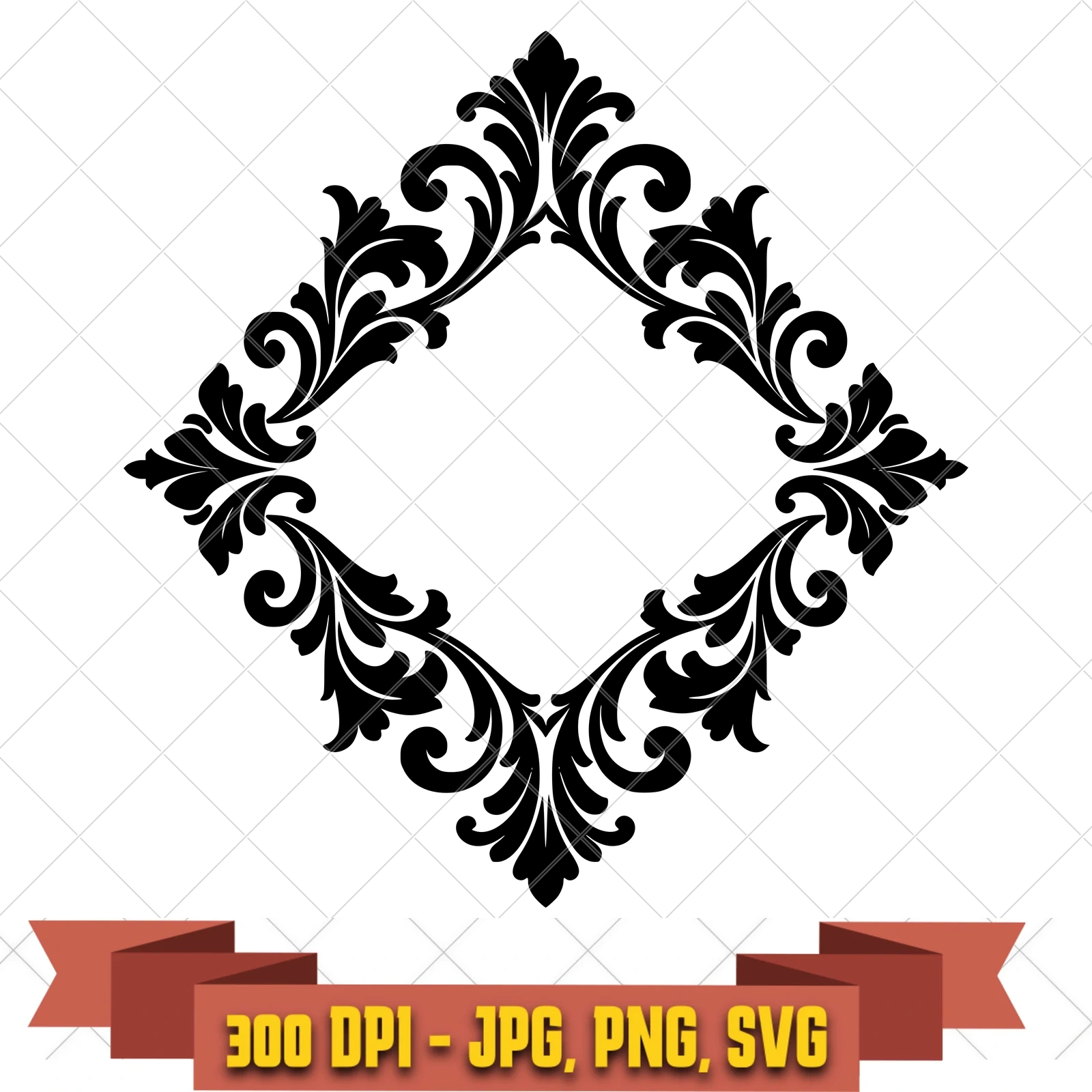 Diamond Volutes Baroque Frames SVG PNG JPG, Cricut Silhouette Cut File, Sublimation Clipart, in the ornaments-frames-motifs collection by KleanKutChaos.