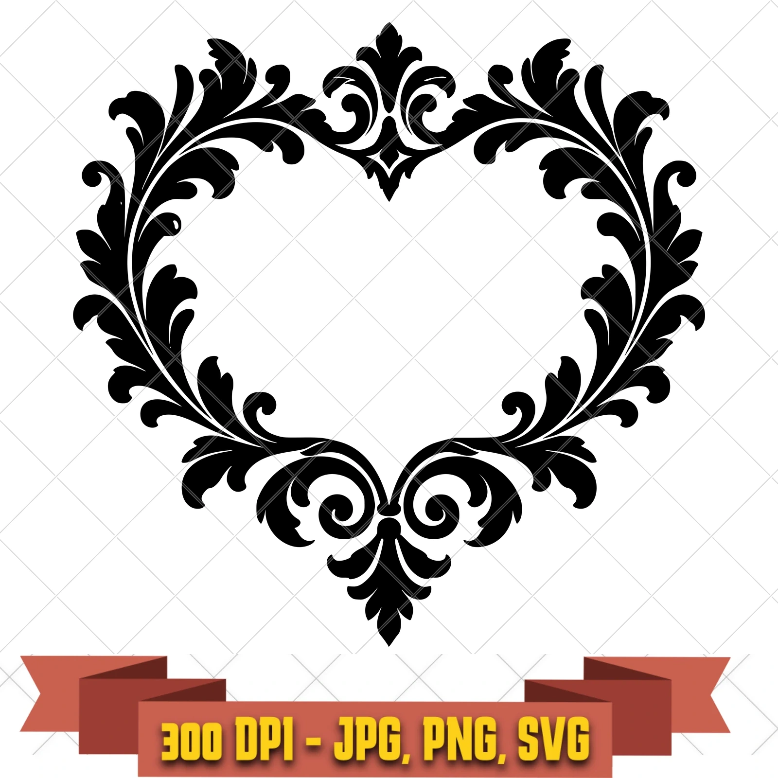 Heart Acanthus Baroque Frames SVG PNG JPG, Cricut Silhouette Cut File, Sublimation Clipart, in the ornaments-frames-motifs collection by KleanKutChaos.