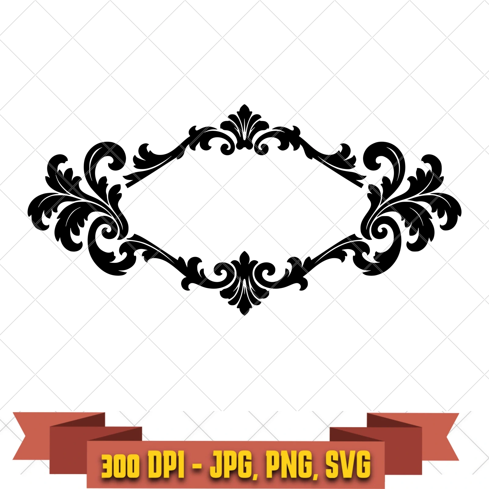 Hexagon Acanthus Baroque Frames SVG PNG JPG, Cricut Silhouette Cut File, Sublimation Clipart, in the ornaments-frames-motifs collection by KleanKutChaos.