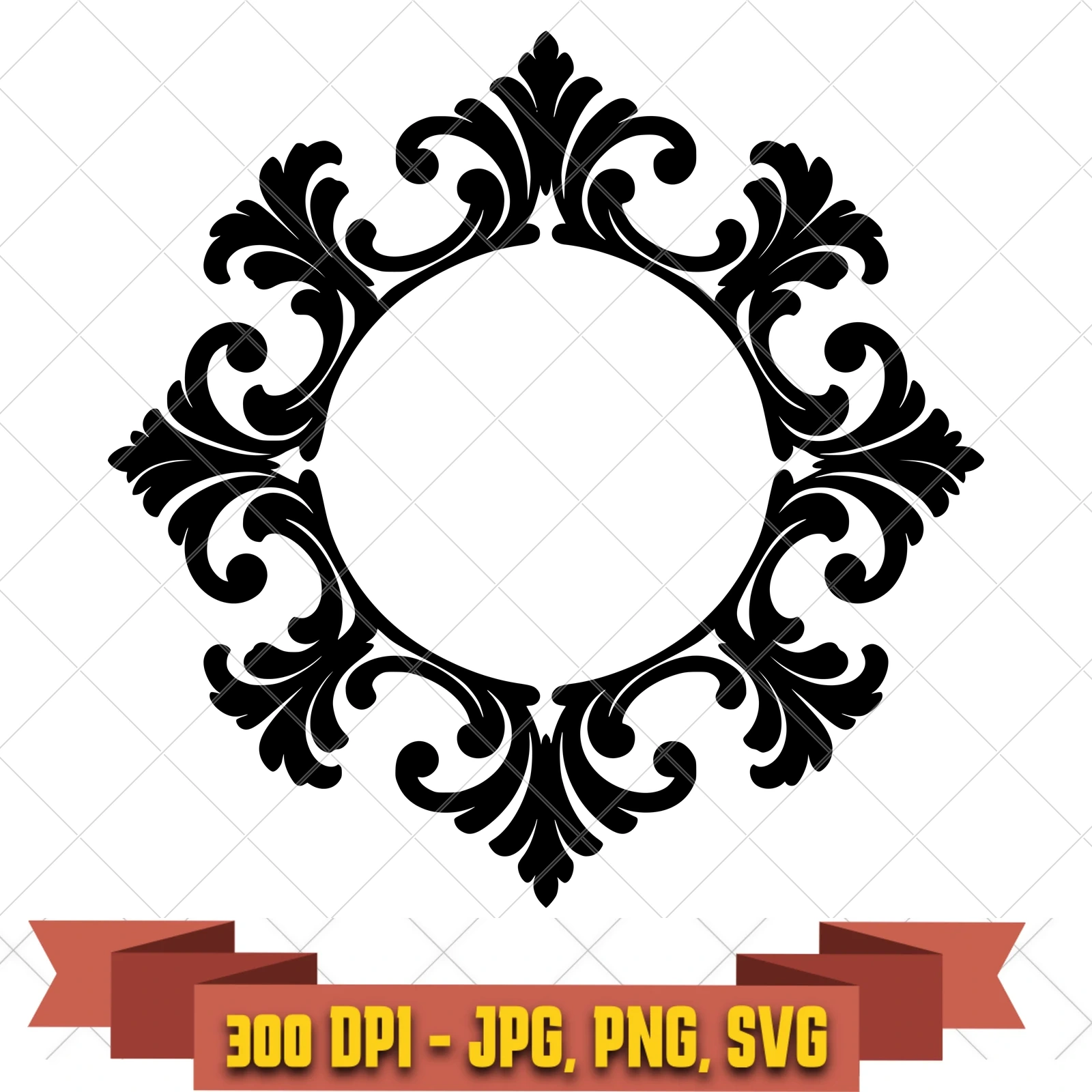 Scalloped Round Baroque Frames SVG PNG JPG, Cricut Silhouette Cut File, Sublimation Clipart, in the ornaments-frames-motifs collection by KleanKutChaos.