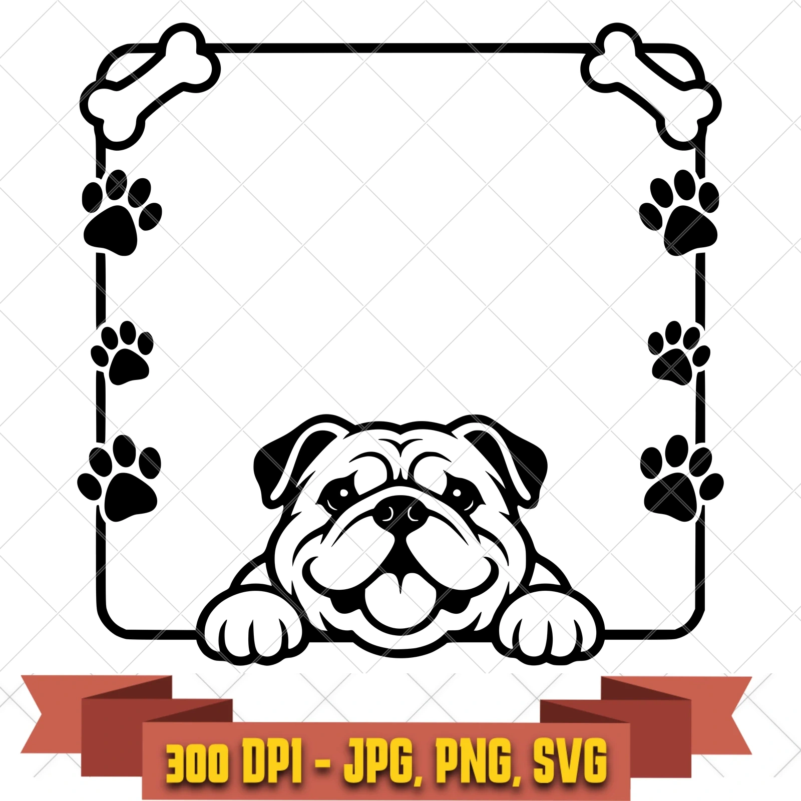 Bulldog Square Dog Frames SVG PNG JPG, Cricut Silhouette Cut File, Sublimation Clipart, in the pets-memorials collection by KleanKutChaos.