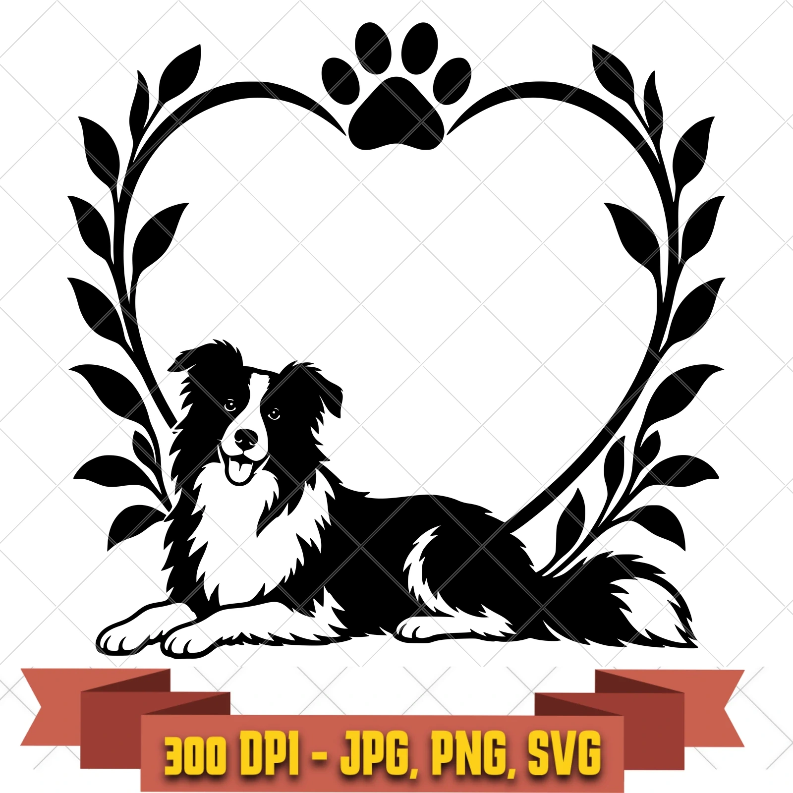 Collie Heart Dog Frames SVG PNG JPG, Cricut Silhouette Cut File, Sublimation Clipart, in the pets-memorials collection by KleanKutChaos.