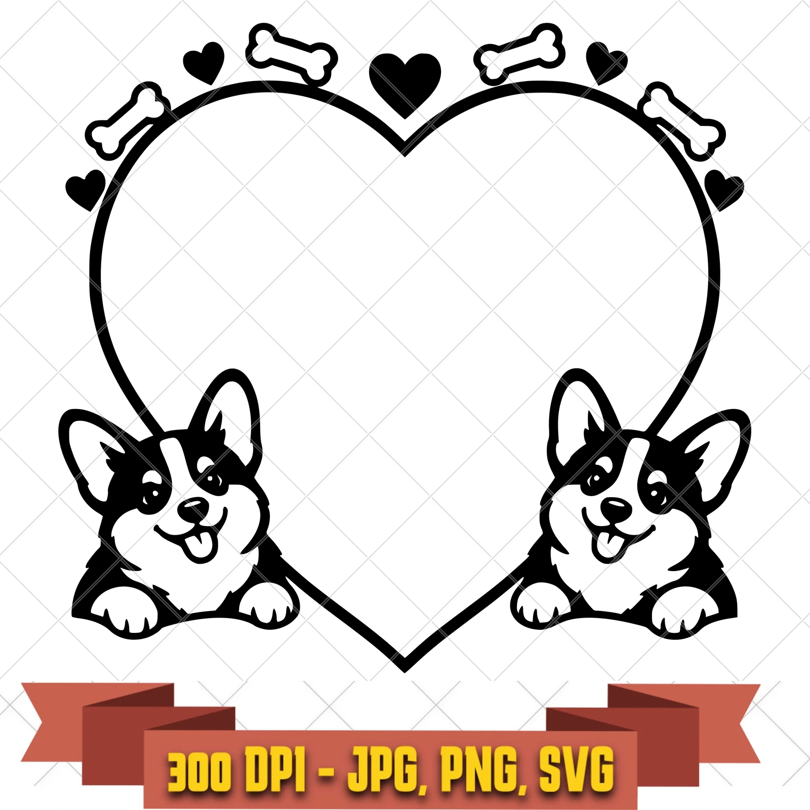 Corgi Heart Dog Frames SVG PNG JPG, Cricut Silhouette Cut File, Sublimation Clipart, in the pets-memorials collection by KleanKutChaos.