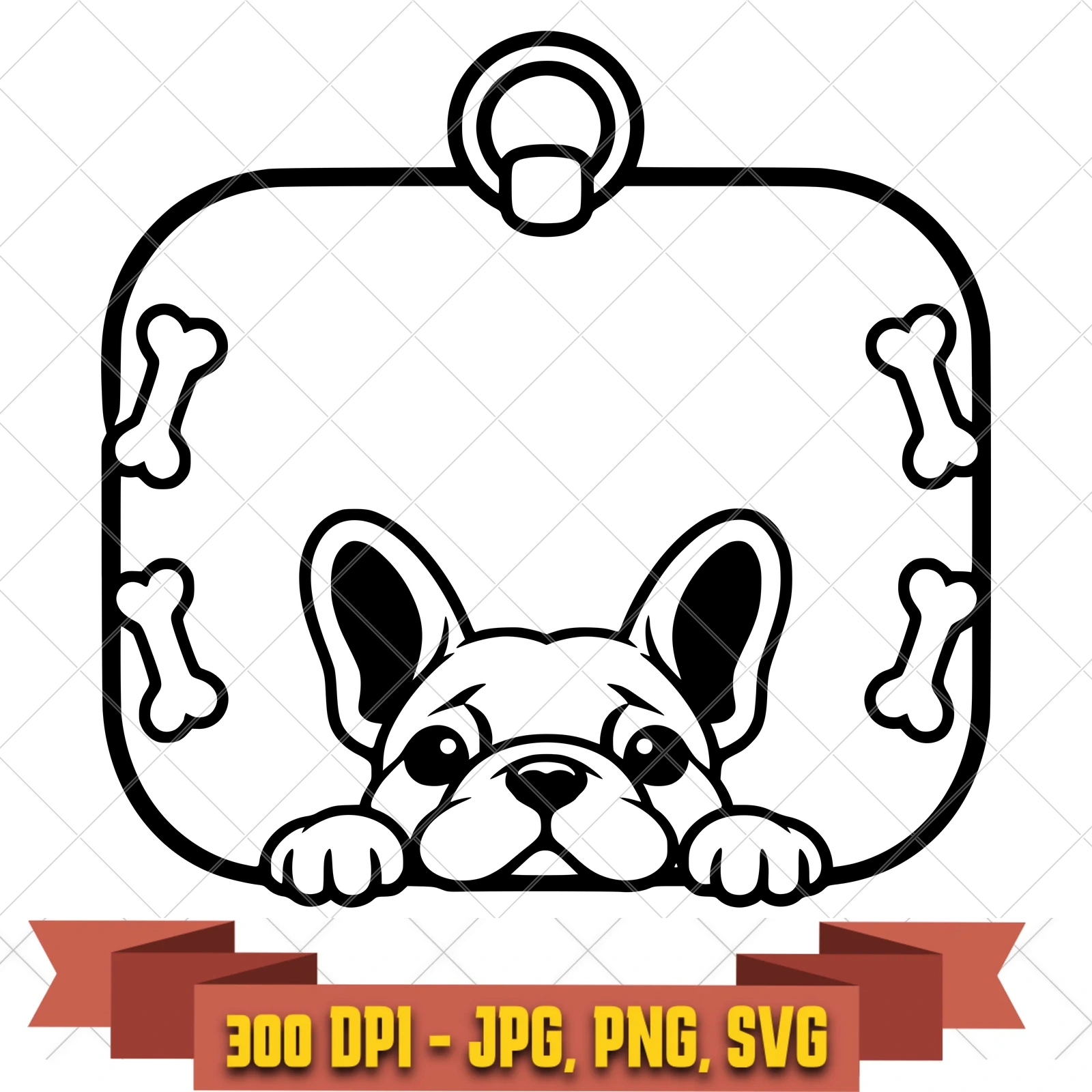 Frenchie Tag Dog Frames SVG PNG JPG, Cricut Silhouette Cut File, Sublimation Clipart, in the pets-memorials collection by KleanKutChaos.