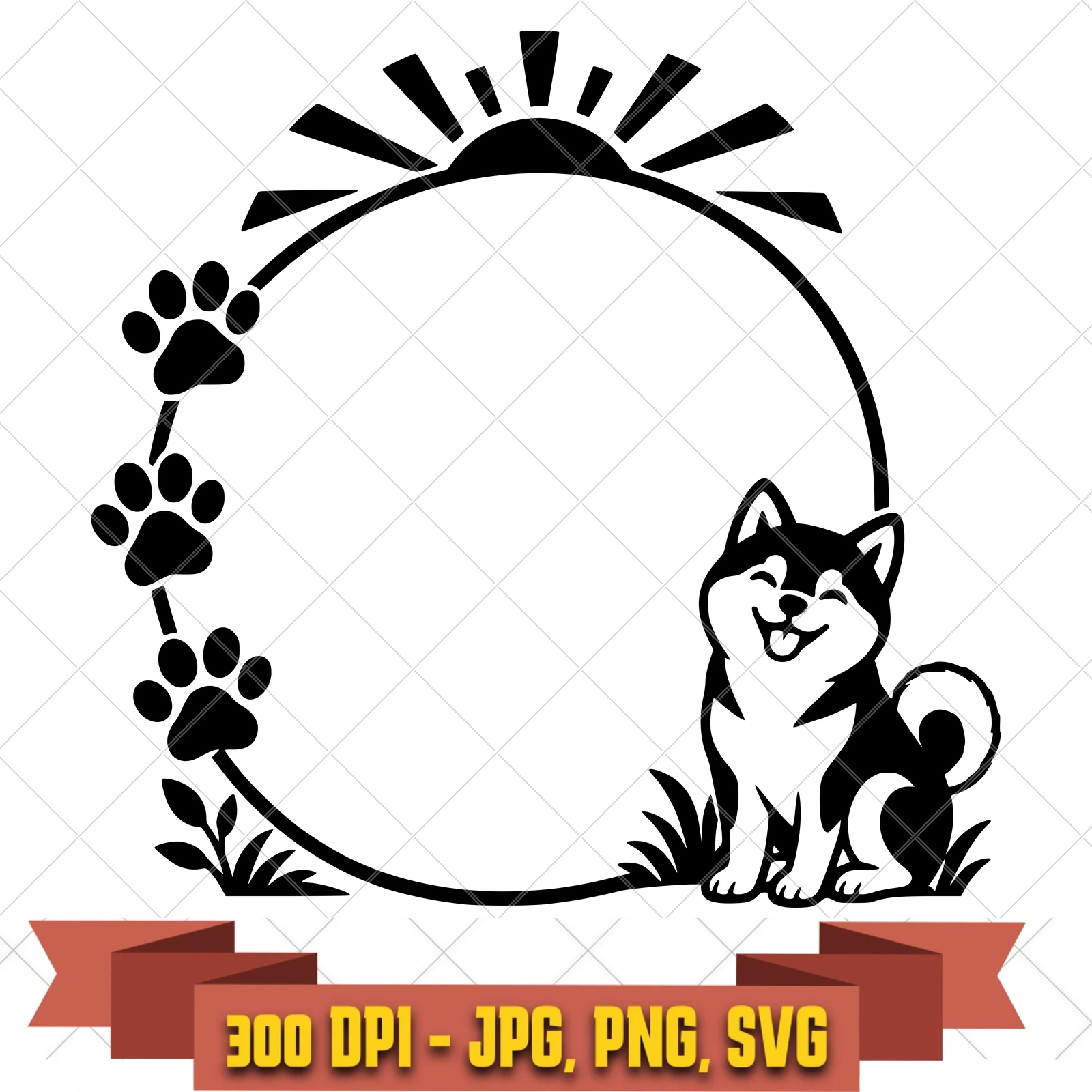 Shiba Sunrise Dog Frames SVG PNG JPG, Cricut Silhouette Cut File, Sublimation Clipart, in the pets-memorials collection by KleanKutChaos.