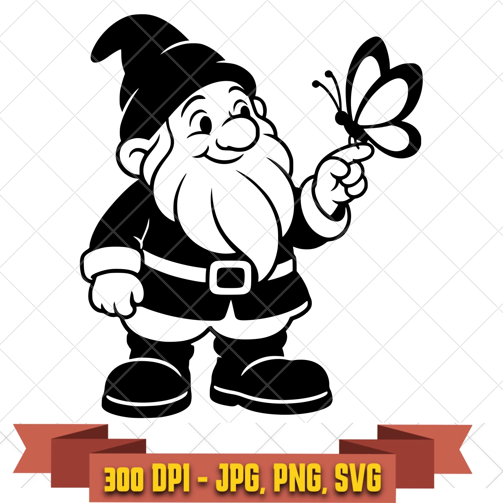 Butterfly Gnome Garden Gnomes SVG PNG JPG, Cricut Silhouette Cut File, Sublimation Clipart, in the garden-botanicals collection by KleanKutChaos.