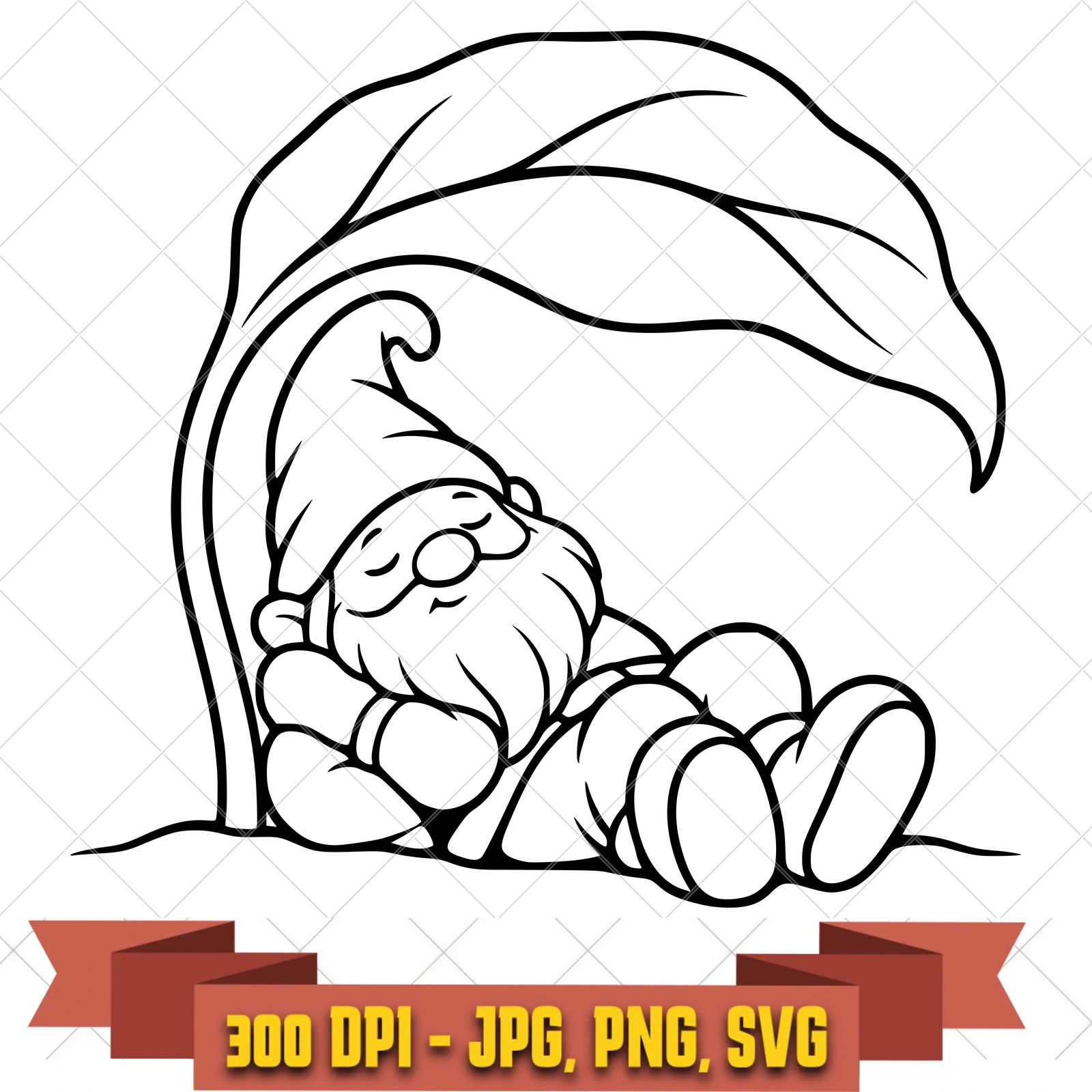 Leaf Nap Garden Gnomes SVG PNG JPG, Cricut Silhouette Cut File, Sublimation Clipart, in the garden-botanicals collection by KleanKutChaos.