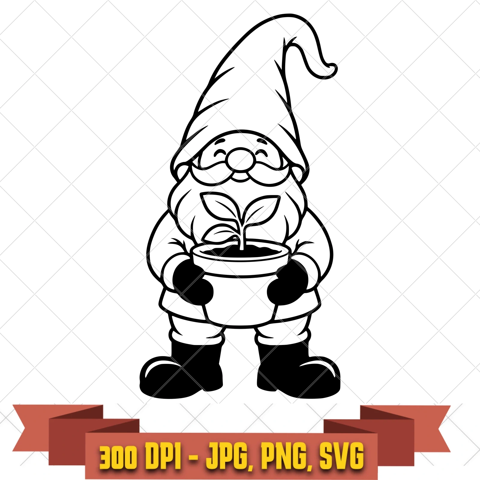 Potted Seedling Garden Gnomes SVG PNG JPG, Cricut Silhouette Cut File, Sublimation Clipart, in the garden-botanicals collection by KleanKutChaos.