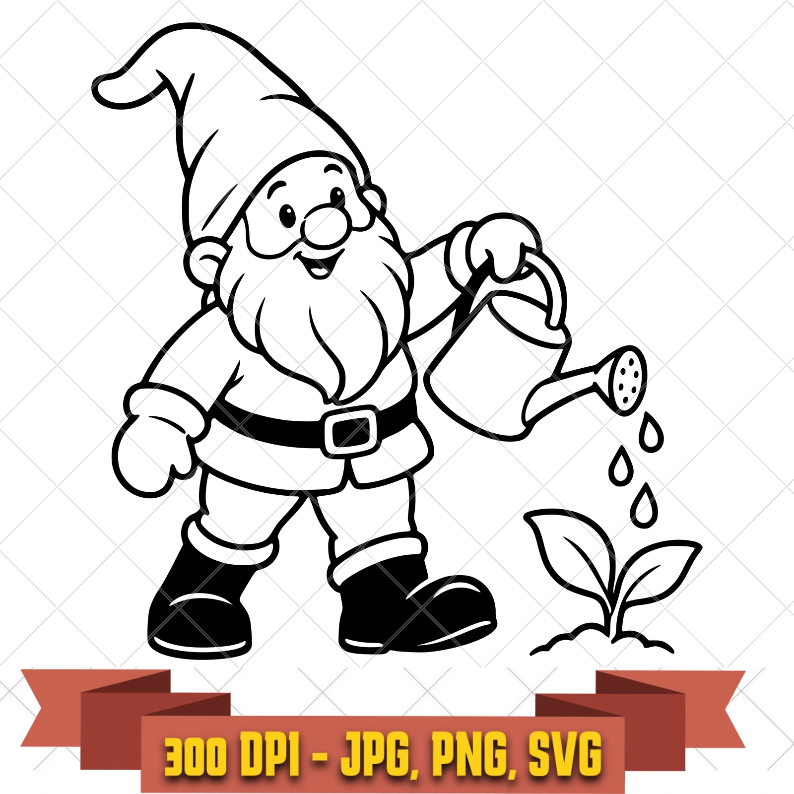 Watering Can Garden Gnomes SVG PNG JPG, Cricut Silhouette Cut File, Sublimation Clipart, in the garden-botanicals collection by KleanKutChaos.