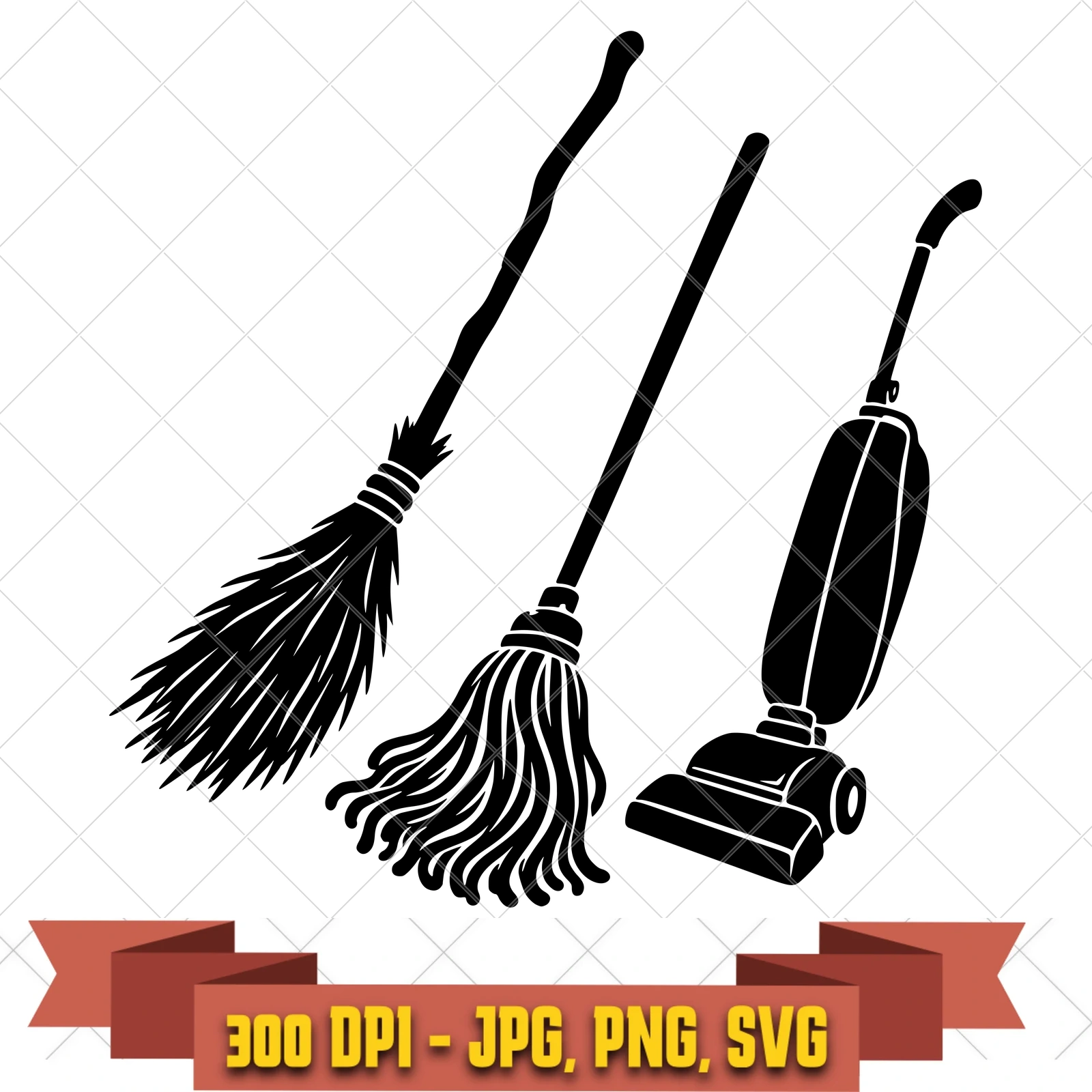 Broom Trio Hocus Pocus SVG PNG JPG, Cricut Silhouette Cut File, Sublimation Clipart, in the witches-magic collection by KleanKutChaos.