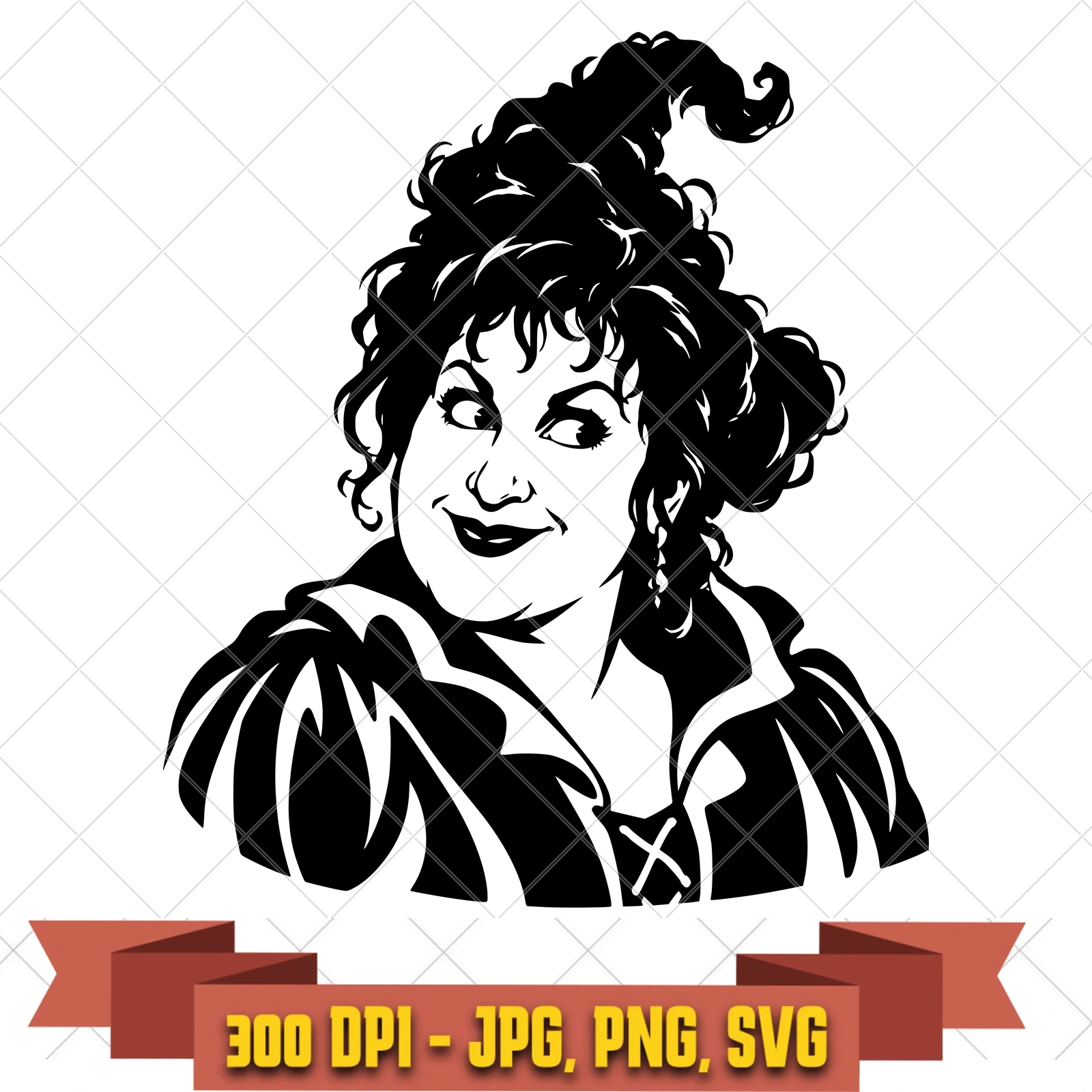 Mary Portrait Hocus Pocus SVG PNG JPG, Cricut Silhouette Cut File, Sublimation Clipart, in the witches-magic collection by KleanKutChaos.