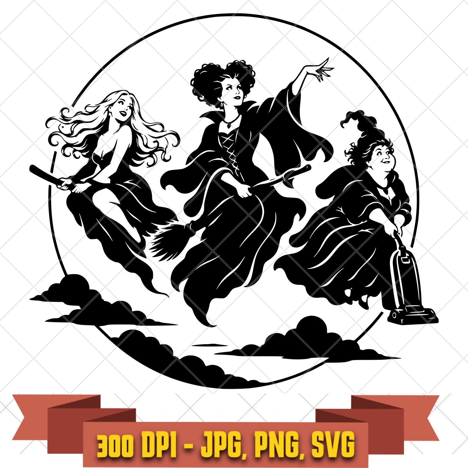 Sisters Flight Hocus Pocus SVG PNG JPG, Cricut Silhouette Cut File, Sublimation Clipart, in the witches-magic collection by KleanKutChaos.
