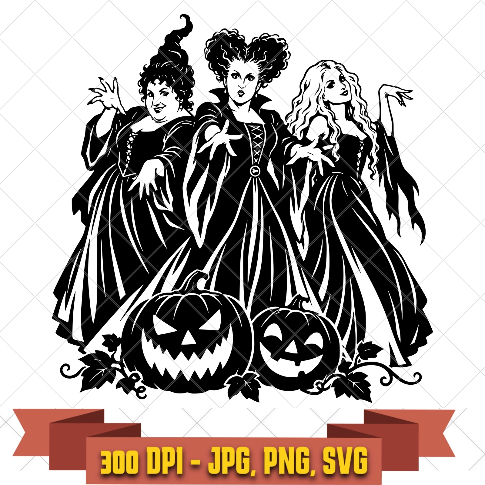 Sisters Halloween Hocus Pocus SVG PNG JPG, Cricut Silhouette Cut File, Sublimation Clipart, in the witches-magic collection by KleanKutChaos.