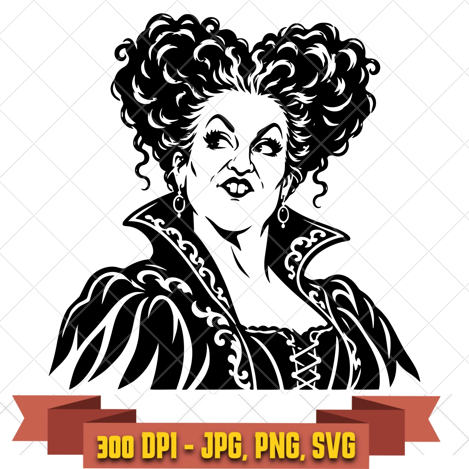 Winifred Portrait Hocus Pocus SVG PNG JPG, Cricut Silhouette Cut File, Sublimation Clipart, in the witches-magic collection by KleanKutChaos.