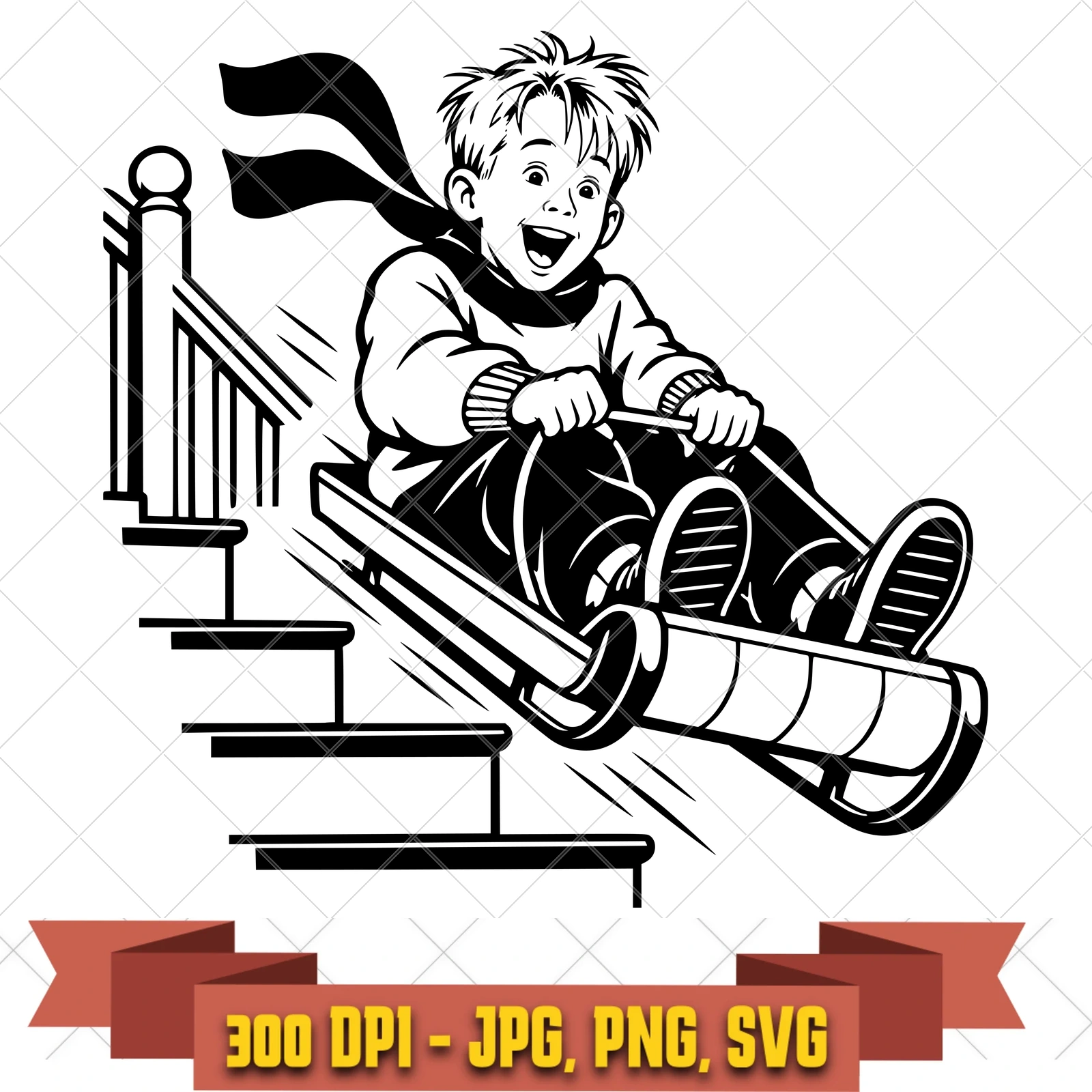 Sled Stairs Home Alone SVG PNG JPG, Cricut Silhouette Cut File, Sublimation Clipart, in the tv-comedy-camp collection by KleanKutChaos.