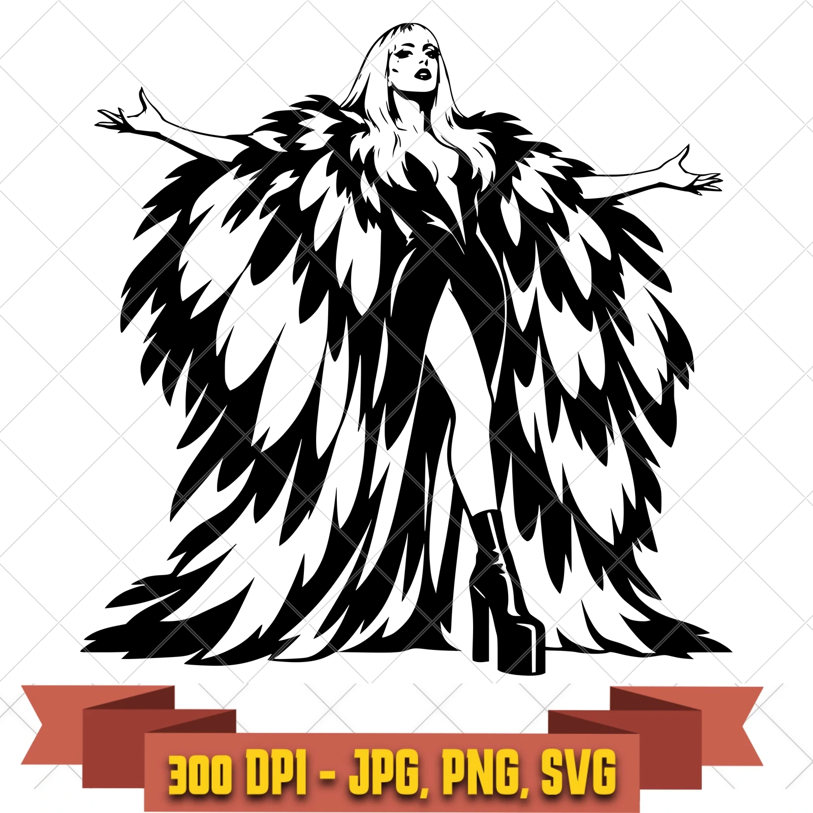 Feather Cape Lady Gaga SVG PNG JPG, Cricut Silhouette Cut File, Sublimation Clipart, in the pop-disco-icons collection by KleanKutChaos.