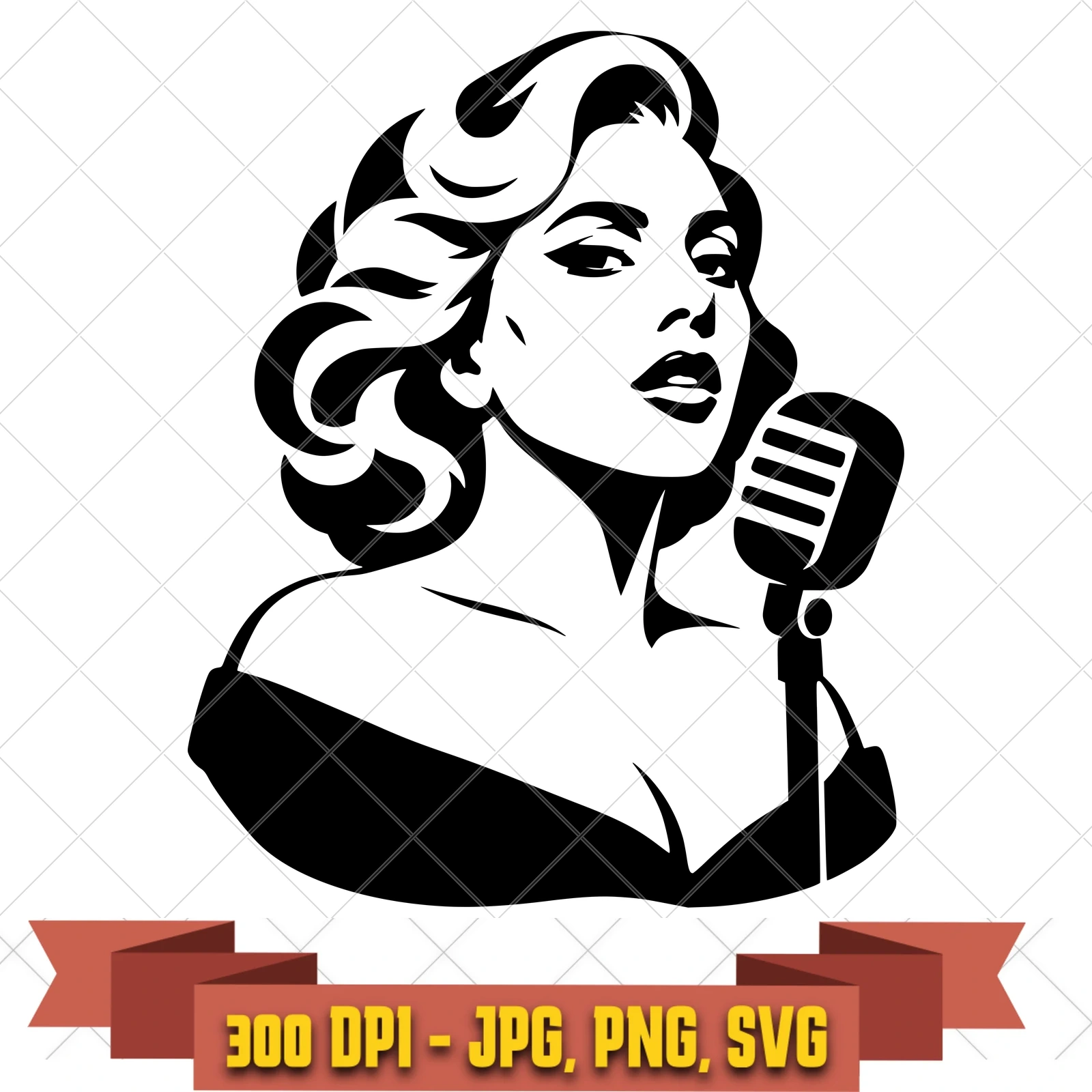 Retro Jazz Microphone Lady Gaga SVG PNG JPG, Cricut Silhouette Cut File, Sublimation Clipart, in the pop-disco-icons collection by KleanKutChaos.