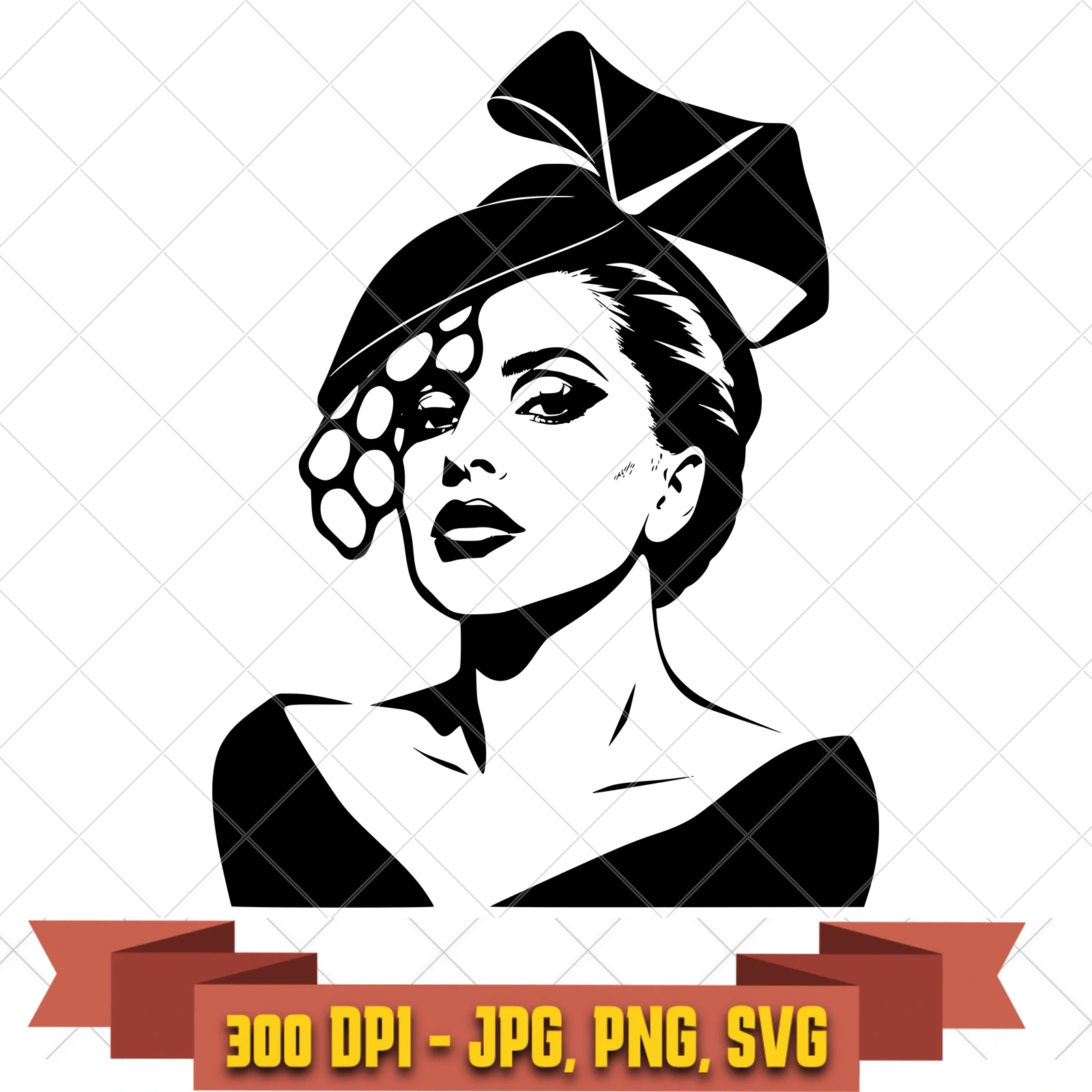 Veiled Fascinator Portrait Lady Gaga SVG PNG JPG, Cricut Silhouette Cut File, Sublimation Clipart, in the pop-disco-icons collection by KleanKutChaos.